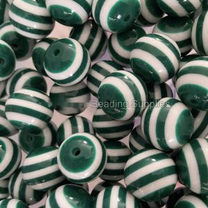 2pcs 20mm Dark Green White Striped Chunky Resin Bubblegum Beads