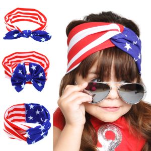 1pc 19*7.5/21*7.5cm Independence Day Flag Pattern Twist Knotted Elastic Head Bands