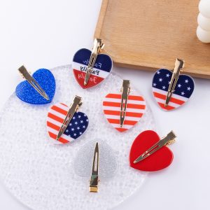 2pcs 4.5*3.7cm Independence Day Heart Shaped PVC Hair Clips
