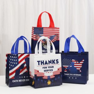12pcs 22*23*11cm Independence Day Eagle&Soldier Print Waterproof Non-woven Fabric Tote Bags