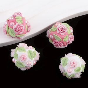 6pcs 21mm Fresh Flower Ball Polymer Clay Beads