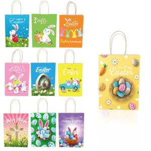 10pcs 22*16*8cm Easter Themed Printed Kraft Paper Gift Bags