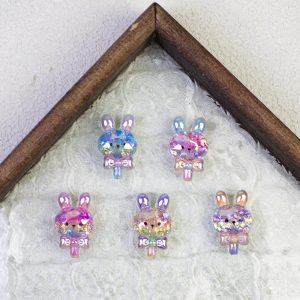 10pcs 28mm Plating Glitter Bunny Lollipop Resin Beads