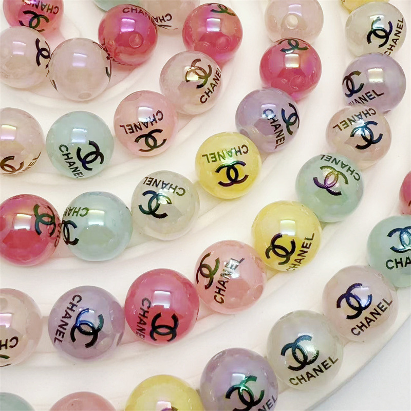 Jelly Color Luxury Brand Logo Printed Acrylic Beads