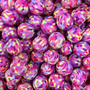 50Pcs 15mm Color Lattice Print Round Silicone Beads