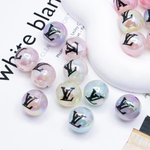 50pcs 16mm Plating Shimmer Jelly Texture LV Logo Acrylic Beads