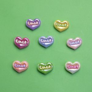 10pcs 23mm Plating Luck Heart Resin Beads