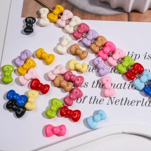 50pcs 13mm Baking Painted Mini Bow Acrylic Beads