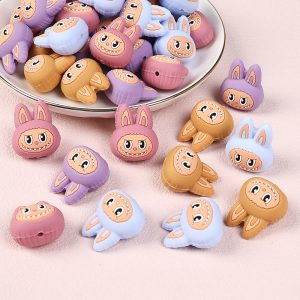 20Pcs 3D Multi Color Cute Labub Silicone Focal Beads
