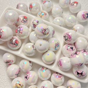 5pcs 19mm Plating Sanri Series Printed Bubblegum Beads
