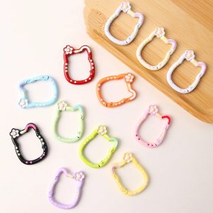 2pcs 35mm Baking Painted Flower Kitty Metal Tigger Spring Keyrings