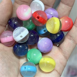 100pcs 16mm Imitation Opal Plaid Pattern Resin Beads