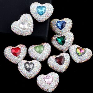 6pcs 24mm Nepal White Rhinestone Heart Polymer Clay Beads