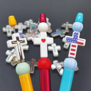 Custom printed cross silicone focal beads 2