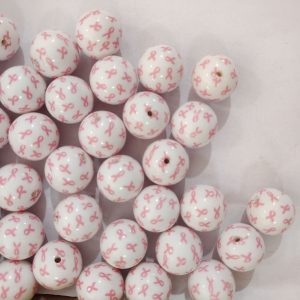 5pcs 20mm Pink Ribbon Printed Bubblegum Beads