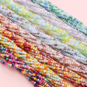 180pcs 2mm Colorful Faceted Square Glass Seed Beads