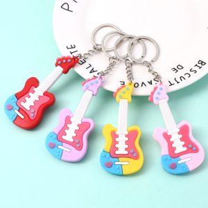 2pcs 7cm Color Block Guitar PVC Keychains