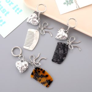 1pc 13cm Silver Heart Comb Keychains