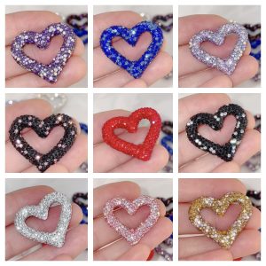6pcs 32mm Shimmer Hollow Heart Frame Polymer Clay Beads