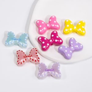 10pcs 29mm Sweet Polka Dotted Bow Acrylic Beads