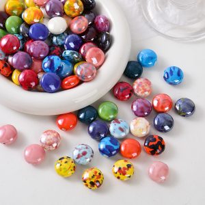 5pcs 18mm Splash Ink Oval Ceramic Beads