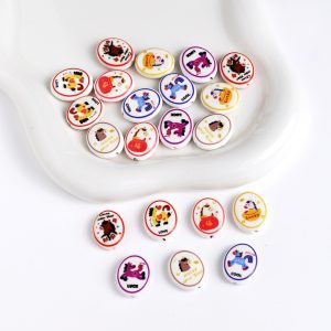 5pcs 19mm Flat Lucky Pony Print Ceramic Beads