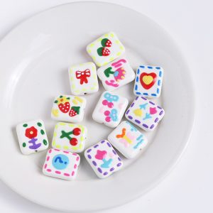 5pcs 18mm Floral Enamel Ceramic Square Beads