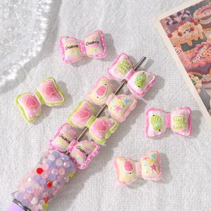 10pcs 21mm Sweet Pink Bow Acrylic Beads