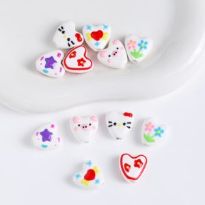 5pcs 15mm Hand Painted Animal Heart Ceramic Beads