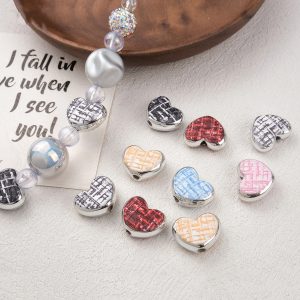 20pcs 17mm Tweed Texture Heart Acrylic Beads