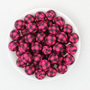 50Pcs 15mm Colorful Floral Design Dark Pattern Printed Silicone Beads 2
