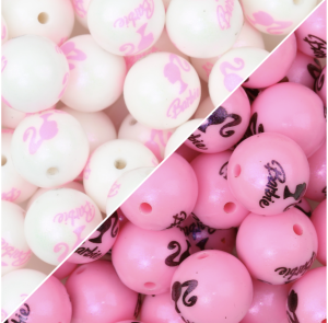50Pcs 15mm Pink Colors Barbie Print Silicone Beads