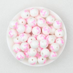 50Pcs 15mm Pink Colors Barbie Print Silicone Beads 2