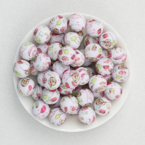 50pcs 15mm Printed Cartoon Round Silicone Beads 2