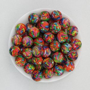 50Pcs 15mm Patterned Print Round Silicone Beads 2
