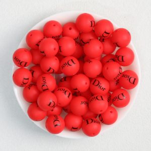 50Pcs 15mm Multicolor Printed D Round Silicone Beads 2