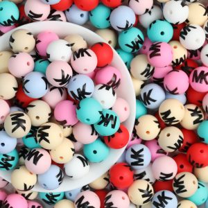 50pcs 15mm Multicolor Printed Silicone Beads with MK Design