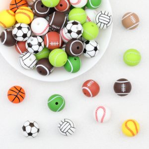 10pcs 15mm Silicone Beads Soccer Football Basketball Volleyball Baseball Rugby Beads
