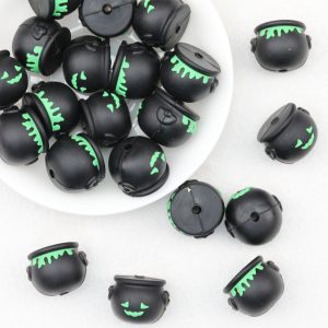 20Pcs Halloween Witch Cauldron Silicone Focal Beads Black
