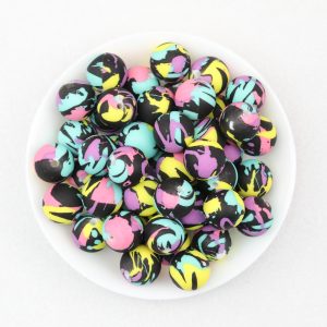 50Pcs 15mm Colorful Pattern Silicone Round Beads Multicolor Mix 2