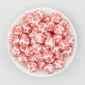 50Pcs 15mm Colorful Leopard Print Round Silicone Beads 2