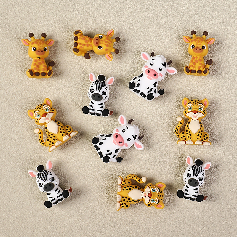 20Pcs 3D Zebra Giraffe Safari Animal Silicone Focal Beads - JUZEA