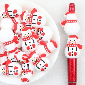 20Pcs 3D Cute Snowman Silicone Focal Beads Holiday Charm